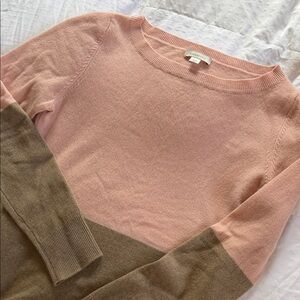 Garnet Hill Cashmere Color block Pink and Brown Sweater